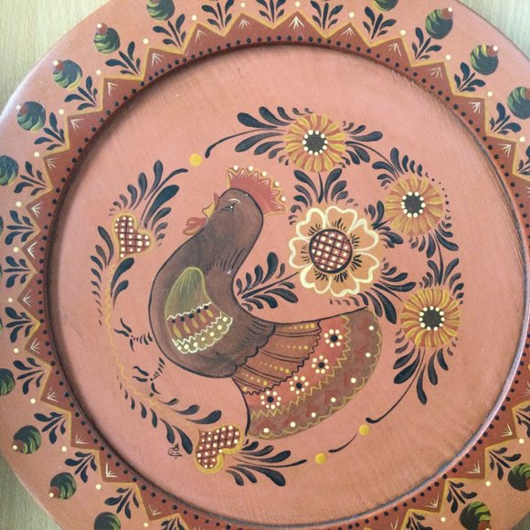 Beautiful hand painted wooden plate wall plate wall art flower and bird 11 5/8" - Picture 3 of 5